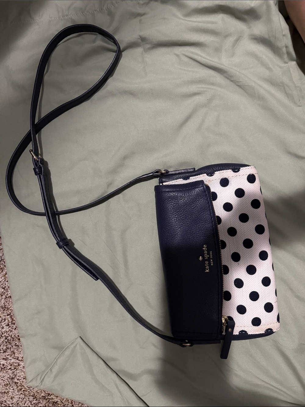 kate spade Navy Leather & White Polka Dot Crossbody Bag